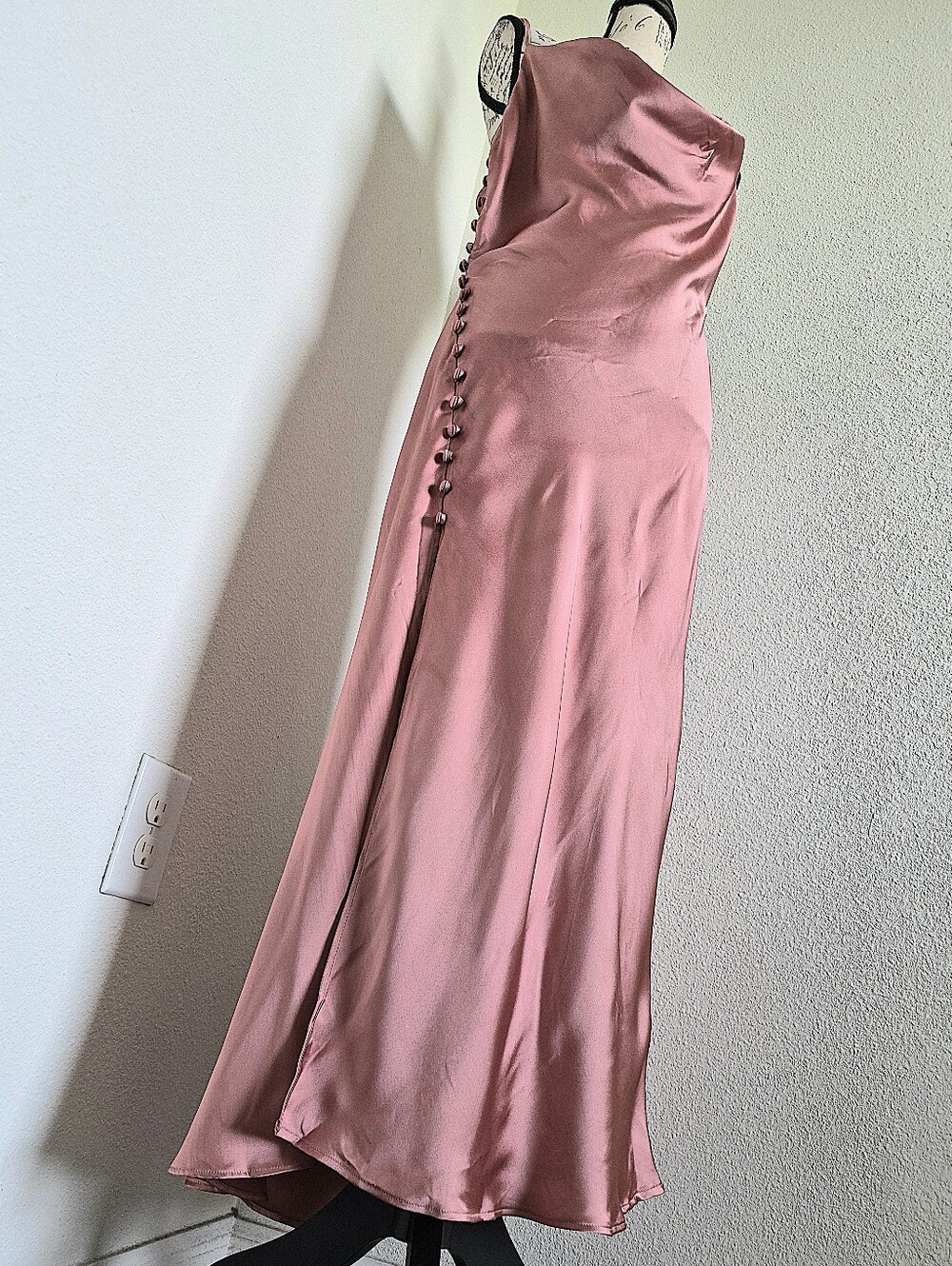 Zara Pink Satin Slip Midi Dress L Cowl Neck Button Slit Cocktail Wedding Guest - Picture 6 of 15